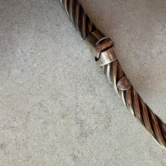 ALS Italy Sterling Silver & 18K Gold Cable Bangle Hinged Bracelet - Picture 8 of 14